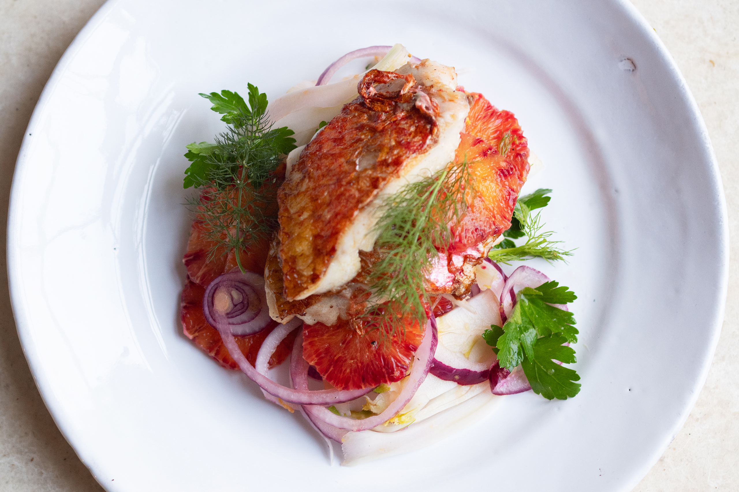 Midweek dinner: red mullet, fennel and blood orange